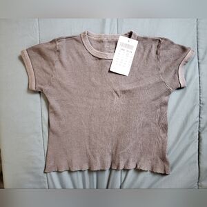 Brandy Melville Cropped Charcoal Gray Hailie Waffle Short Sleeve Top